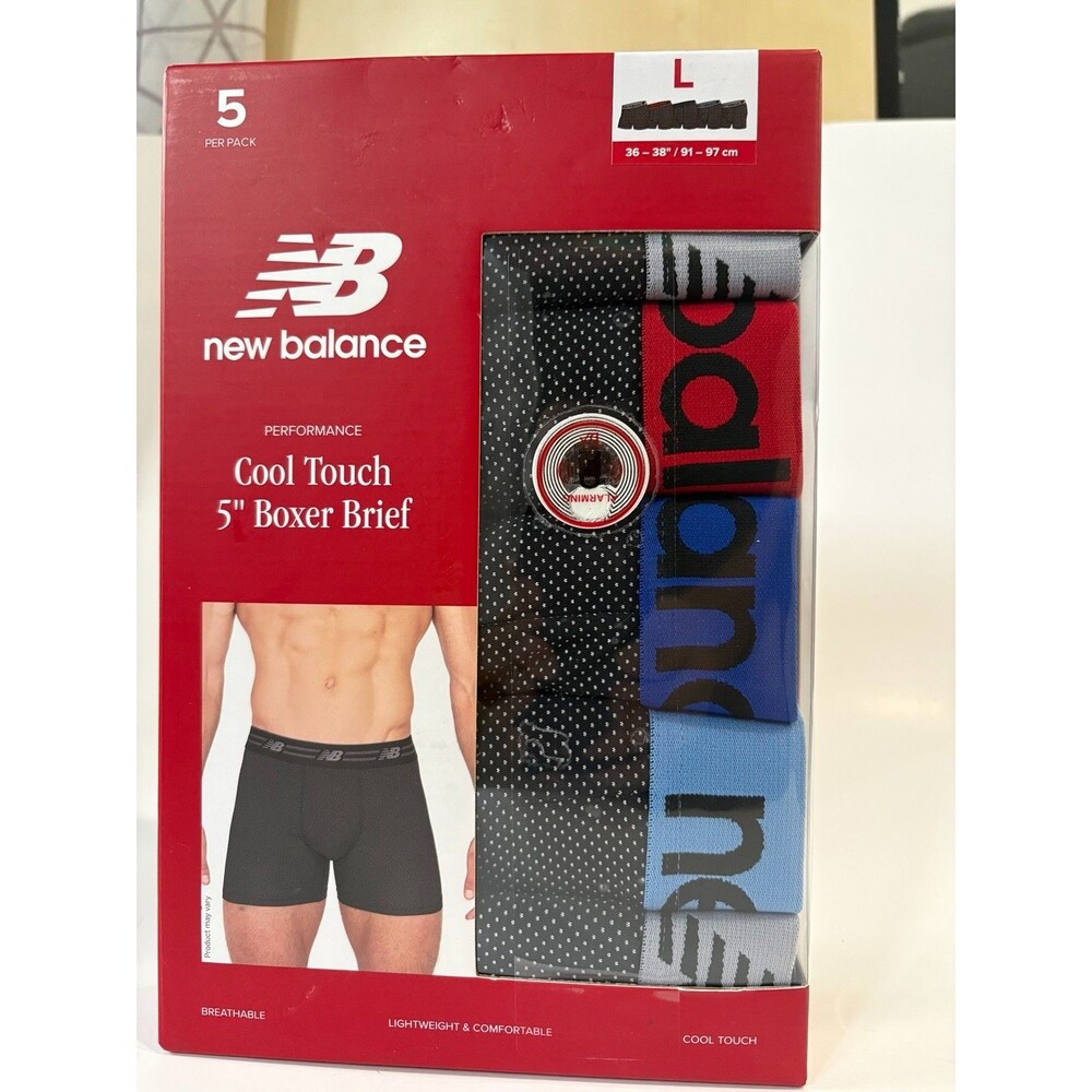New Balance Mens Cool Touch Boxer Briefs 5 Pack Large 36-38 5" Performance
